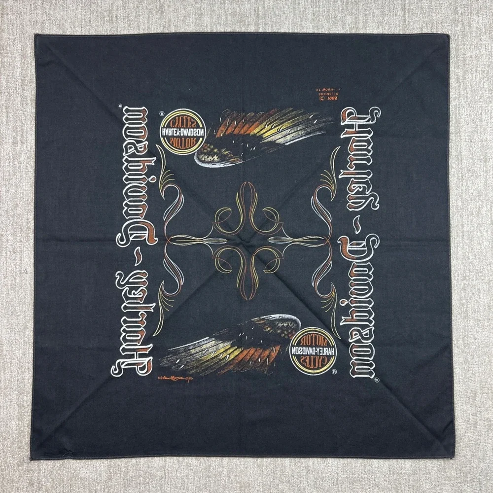 Vintage 1985 3D Emblem Harley Davidson Bandana Black Motorcycle Biker Head Wrap
